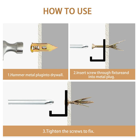 Step-by-step installation of Self Drilling Drywall Anchors And Screws Kit Zinc Plated Steel Wall Anchors For Drywall In Two Sizes Included