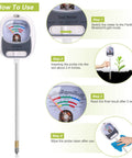 4 In 1 Soil Test Kit With Moisture Meter PH Meter Fertility And Sunlight Meter For Indoor Outdoor Gardening Lawn And Farm Large Dial Reader with usage instructions displayed