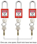 Lockout Tagout Kit For Electrical Safety With Group Hasps, three red padlocks with labeled keys A, B, C shown.