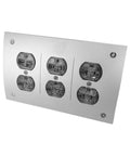 Top Shelf Six Socket 110V Filtered Power Strip And Audiophile Conditioner For Pro Audio Rigs Plus Home Theater Setup, six outlet power strip with a sleek gray finish.