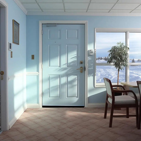 Interior view with door brush sweep for exterior roll-up garage doors two and a half inch wide bristles thirty nine inch long aluminum seal