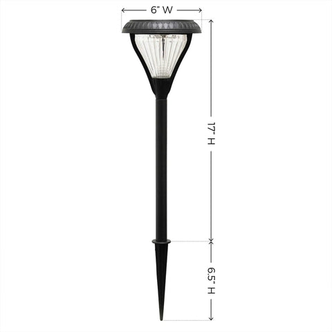 Outdoor Solar Pathway Lights 2-Pack, 2 Color LEDs Warm White And Bright White, 17-inch tall black cast aluminum lamp with stake