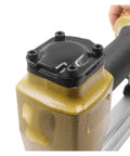 Top view of No Sweat Heavy Duty Oil Free Pneumatic Staple Gun F50 Air Brad Nailer showing driver set and rubber grip.