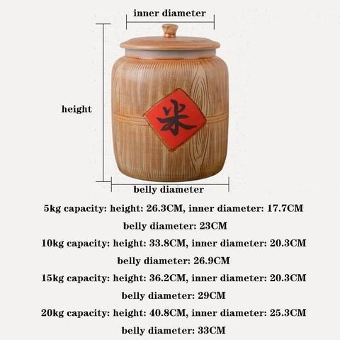 Heavy Duty Ceramic Rice Container With Secure Airtight Lid Big Boy Pantry Canister dimensions and capacity guide for dry storage.