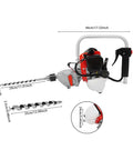 Kickass 25.4cc Gasoline Punch Drill And Concrete Breaker Kit with two tungsten bits, showing dimensions and design for professional use.