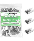 Open Serrated Seals For Five Eighths Inch PET Straps Pack Of One Hundred, bag with 3 metal seals displayed