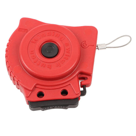 Built Tough Stainless Steel Lockout Tagout Cable Padlock Featuring Auto Retracting Safety Cord For Heavy Duty Machine Shutdown and Crew Protection On The Job Site, red retractable safety cord.