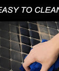 Cleaning Heavy Duty Custom Trunk Mat For Tesla Cybertruck 2024 Model Premium PU Leather Cargo Liner with blue cloth.