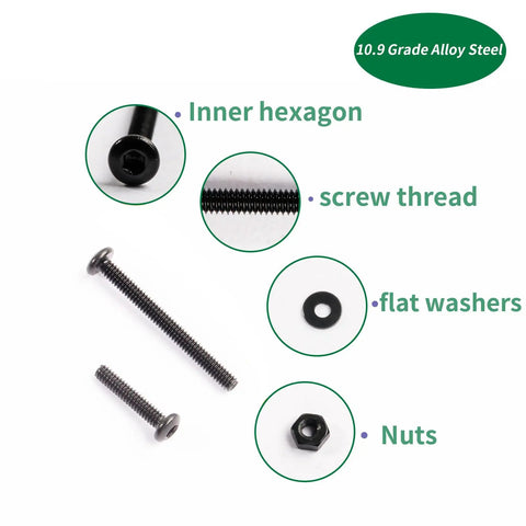 Zmbroll 660Pcs M2 Button Head Hex Socket Cap Screws Fully Threaded Metric Machine Screws detail with nuts and flat washers