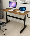 Heavy Duty Manual Standing Desk With Quick Crank Height Adjustment Sturdy Gaming Computer Workstation Smooth Brass Office Table for Study setup with dual monitors.