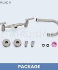 Package contents of Workhorse Wall Mount Kitchen Faucet With 8 Inch Centers, Double Handles, 360 Degree Swivel Spout, Brushed Nickel.