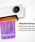 Top Tier Wall Mounted 2000W Ceramic PTC Heater For Bathrooms And Bedrooms With Remote Control Timer HD LCD Display And Built In Clothes Drying Rack featuring integrated drying rack with towel.