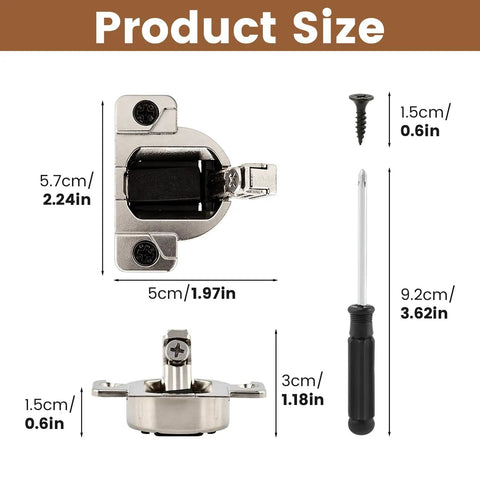 8 Pack Cabinet Hinge Replacement Kit For 30.310-11.02, 110 Degree Screw On Compact 33, size details with hinge, screw, screwdriver