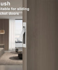 Heavy Duty Satin Nickel Pocket Door Handles Featuring Flush Edge Pull Design With Self Retracting Glide For No Sweat Indoor Outdoor Install Plus Tough As Nails 304 Stainless Steel Construction And Sleek Vibe in flush position on wooden door