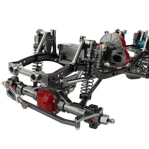 Front view of Beefed-Up 450mm 6x6 RC Crawler Chassis Frame Set For 1/10 Axial SCX10 with aluminum alloy and carbon fiber tray