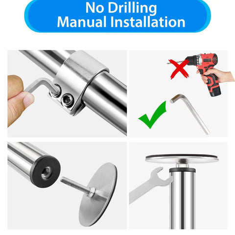 No drilling manual installation of undermount sink brackets for kitchen and bathroom, stainless steel support with adjustable legs.