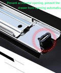 Telescoping Drawer Rails With Soft Close, Beefy And Heavy Duty Stainless Steel Slides, close-up of safety stop mechanism.