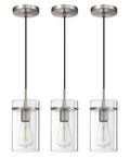 3 Pack Clear Glass Vintage Pendant Lights With Brushed Nickel Finish For Kitchen Island Sleek Modern Glass Ceiling Hanging Lights