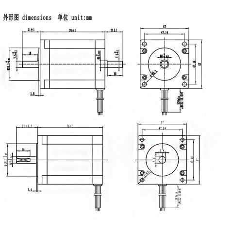 Nema 23 Stepper Motor 8mm Dual Shaft 57HS76 1.8 Degree Beefy Torque For CNC Machines 3D Printers Engraving And Automation Equipment 57x57x76mm Frame Ready To Run. dimension drawing of dual-shaft stepper motor, 57x57x76mm