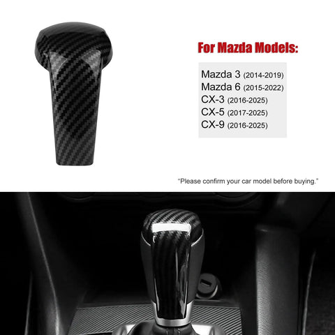 Mazda Gear Shift Knob Cover Trim Cap For CX5 CX9 CX3 6 3 Models Carbon Fiber Style Interior Decoration Sticker shown installed