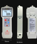 Portable Digital Force Gauge With Split Pulley Sensor For Rope Tension Testing, Wire And Belt Tension Meter, Auto Backlit LCD, Rechargeable, Three Unit Modes N Lb Kg, Resolution 0.001 Kg And 0.01 N, Range 50N To 2000N, front side view