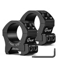 Heavy Duty Rock Solid One Inch Scope Rings For Rifle Scopes With Lockdown Picatinny Rail Base made of black aluminum with Torx screws.