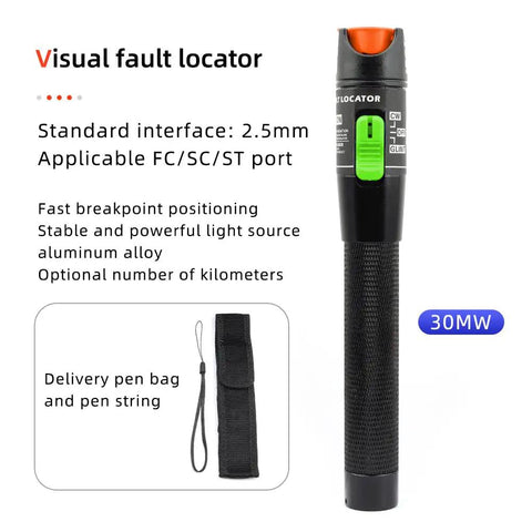 FTTH Fiber Optic Tool Kit With VFL Visual Fault Locator, aluminum alloy, pen bag, pen string, for FC/SC/ST ports.