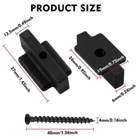 Straight Up Durable Black Nylon Hidden Deck Fasteners Plus T Clips With Heavy Duty Metal Screws For Effortless Composite Board Setup No Fuss Universal Decking Connector Kit 50 Piece product size details for clips and screws.