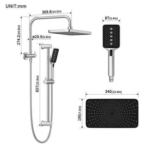 Dope Spa Like Rain Shower Kit With Handheld 12 Inch Square Rain Head With 14 Inch Extension Arm 6 Inch Handheld Spray