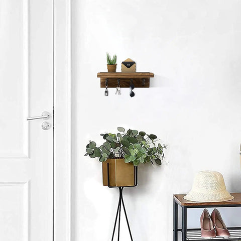 Prime Farmhouse Key Holder Wall Mount With Four Reliable Grip Hooks And Super Slick Floating Mail Shelf For Lowkey Entryway Organization And Smooth Home Vibes