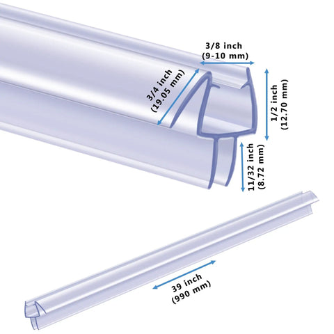 Two Pack Shower Door Bottom Seal With Internal Grips And Sweep Strip For Frameless Glass Doors Clear Vinyl Adjustable Length