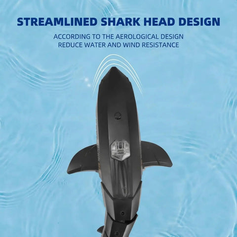 Top view of Shark Boat With HD Underwater Camera, 2.4G Remote And App Control, Dual Propeller System, gray in a pool.