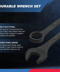 Heavy Duty Wrench Set Six Piece SAE 12 Point Combination Box Ends Drop Forged Heat Treated Carbon Steel Black Oxide Finish