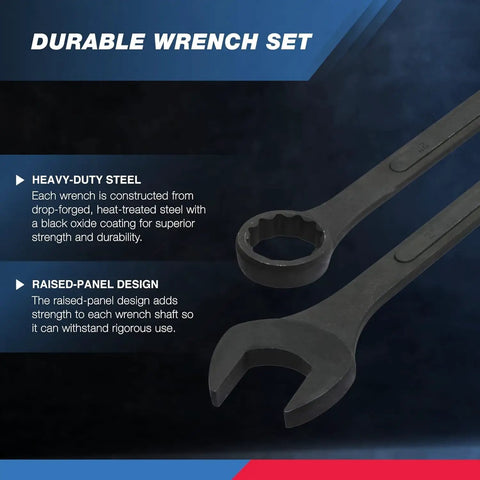Heavy Duty Wrench Set Six Piece SAE 12 Point Combination Box Ends Drop Forged Heat Treated Carbon Steel Black Oxide Finish