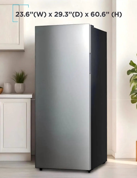 11 Cubic Foot Heavy Duty Workhorse Convertible Freezer And Refrigerator Standup Fridge With Glass Shelves And Reversible Door for garage with dimensions.