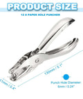 1/4 Inch Single Hole Punch Kit, 12 Pack Handheld Metal Paper Puncher For Tags, DIY Crafts, Scrapbooking, 6mm Hole Diameter, Silver Finish