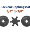 Flexible Three Eighths Inch Bore L Jaw Coupling Set With Buna N NBR Rubber Spider For Log Splitter And Hybrid Gear Includes Keyways And Set Screws HT250 High Strength Metal showing components