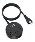 Black 2 Prong To 3 Prong Outlet Adapter Power Strip With 180 Degree Rotating Plug Wall Mountable 1875W 5 Feet Extension Cord