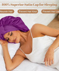 Woman sleeping in silky satin sleep bonnet with adjustable straps for women ultra comfortable and skin friendly no slip fit