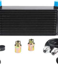 16 Row Stacked-Plate Oil Cooler Kit For Engine And Transmission, 10AN Inlet Outlet, Badass Racing Aluminum Cooler With Included AN10 Braided Lines