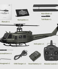 UH-1 Huey RC Helicopter With Auto Hover Dope Collectible 1/27 Scale Desk Model kit with accessories including charger and manual