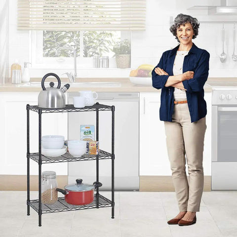 Heavy Duty Steel Wire Shelving Unit Three Tier Adjustable Height Utility Storage Rack For Garage Kitchen With Leveling Feet Built Tough To Carry Major Loadouts Without Missing A Beat