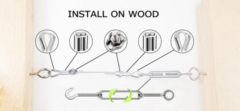 Outdoor Wire Rope Kit 50M PVC Coated One Sixteenth Inch Stainless Steel Cable Setup With components installation on wood
