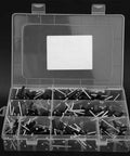 Open box displaying 200 Piece Black Blind Rivet Kit High Strength Round Head Assortment Durable Finish Rust Resistant