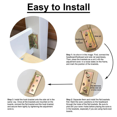 Bed Rail Brackets For Wooden Beds Heavy Duty Non Mortise Fittings Set Of 4 showing easy installation steps
