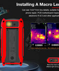 Back view of 2 In 1 Thermal Imaging And Multimeter Camera with 256x192 infrared sensor, showing macro lens installation instructions.