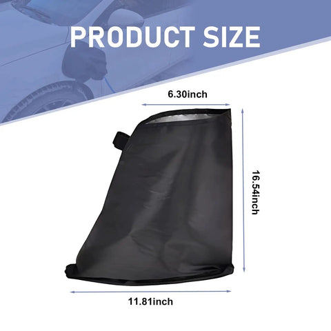 Rock Hard Magnetic EV Charger Port Cover size dimensions 6.30x16.54x11.81 inch, heavy-duty black waterproof canvas for all-season use.
