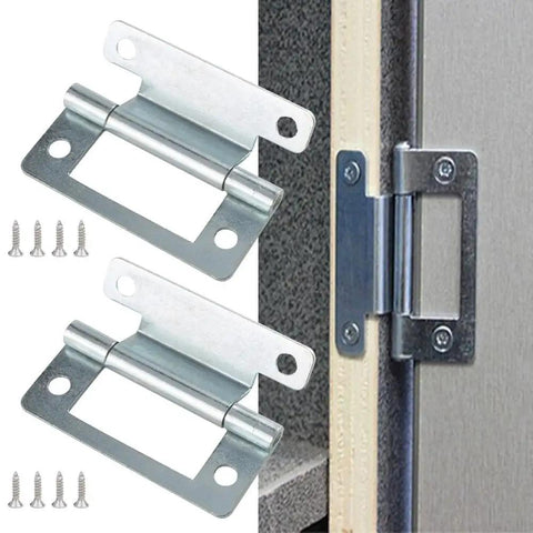 Heavy Duty Steel Cranked Flush Hinge For 15-19mm Cupboard Doors Zinc Plated Hardware For Caravans Mobile Homes Utility Cabinets And Louvre Doors 5 Pack Bundle showing two hinges and screws
