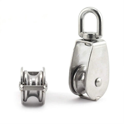 M20 Stainless Steel Single Pulley Block Heavy Duty Rigging Hardware With 20mm Wheel For Wire Rope Lifting 75kg Capacity Fixed Swivel Pulley For Rugged Industrial Use, front view