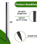 Heavy Duty Tough As Nails 16 Inch Rebar Stakes Set Of 16 Three Eighths Inch Diameter Landscape Timber Spikes With Chisel Point For Ground Anchors Camping Tents Garden Plant Support Concrete Black showing size and details.